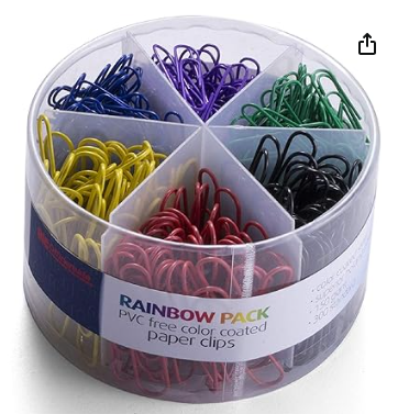 Officemate PVC Free Color Coated Paper Clips, 450 Per Tub Office Paper Clamp (97229)