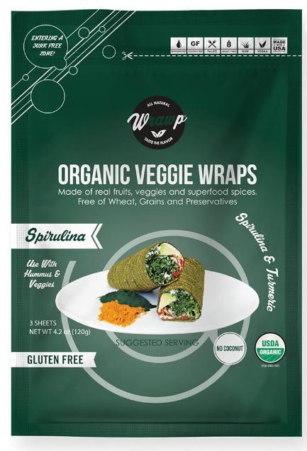 Wrawp Spirulina Organic Veggie Wraps, Spirulina, 158 grams