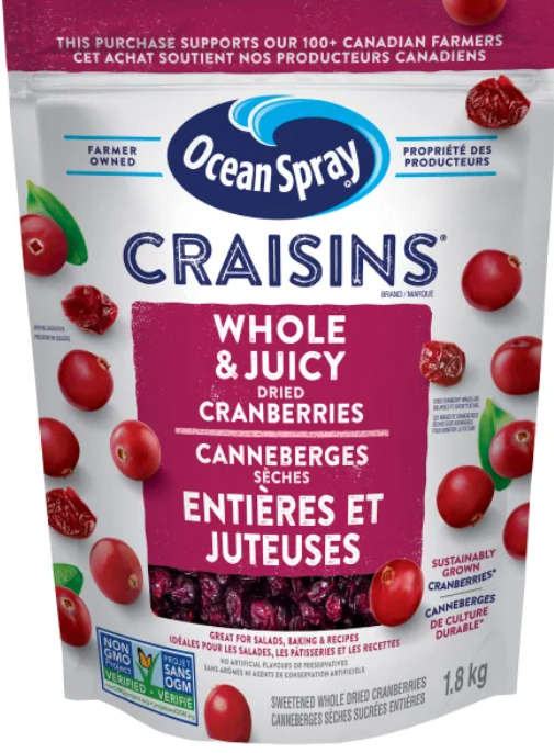 Ocean Spray Craisins Whole & Juicy Dried Cranberries, 1.8 kg
