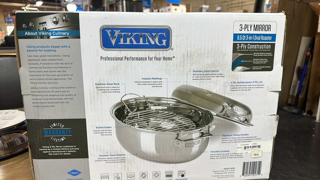 Viking 3 ply mirror 8.5 qt 3 in 1 oval roaster