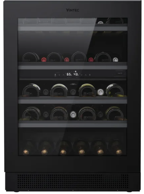 Vintec 44-bottle Matte Black Under Counter Dual-Zone Wine Cooler with UV-Proof Dark Storage Area