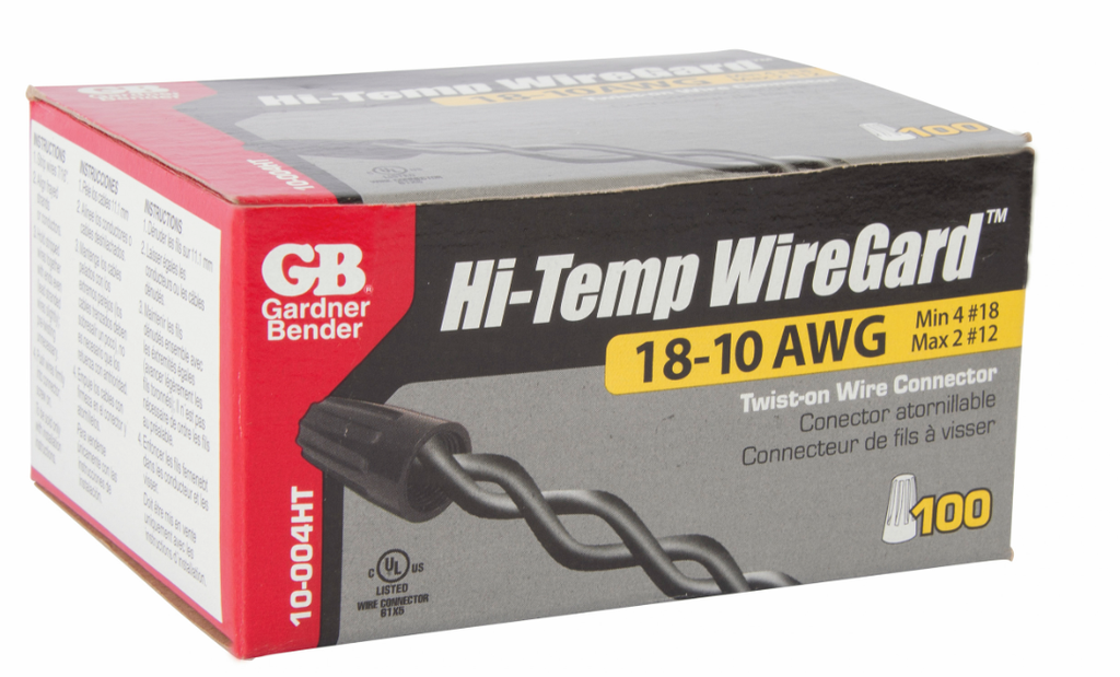 Gardner Bender 10-004HT WireGard Hi-Temp Connectors for Extreme Environments, 18 - #10 AWG, 100/Box Black