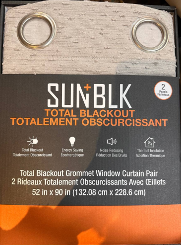 SUN + BLK Total Blackout Grommet Window Curtain Pair 52in x 90in