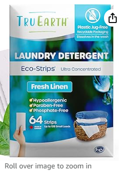 Tru Earth Compact Dry Laundry Detergent Sheets - Up to 128 Loads (64 Sheets) - Paraben-Free - Original Eco-Strip Liquidless Laundry Detergent, Travel Laundry Sheets - Fresh Linen