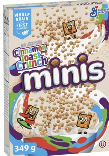 CINNAMON TOAST CRUNCH Minis Cereal Box, 349 Grams Package of Cereal, Cinnamon Flavour