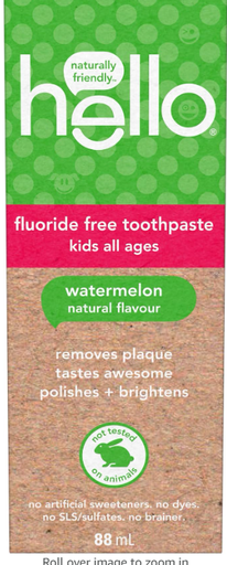 Hello Watermelon Flavour Fluoride Free Kids Toothpaste,  88 mL