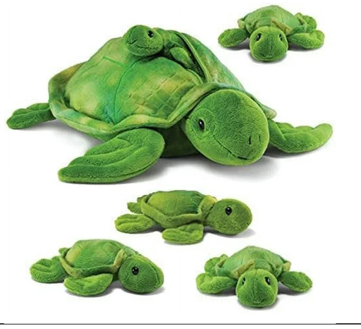 Prextex Plush Turtle with with 3 Little Plush Baby Turtles Zip