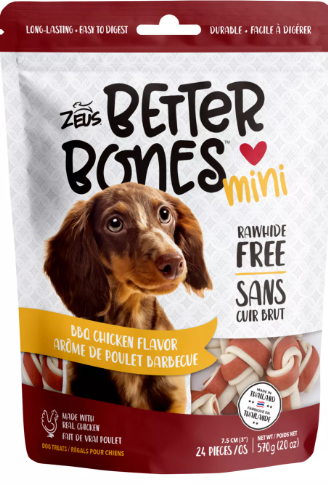 Zeus Better Bones Rawhide Free Mini Dog Treats - BBQ Chicken Flavour 24ct
