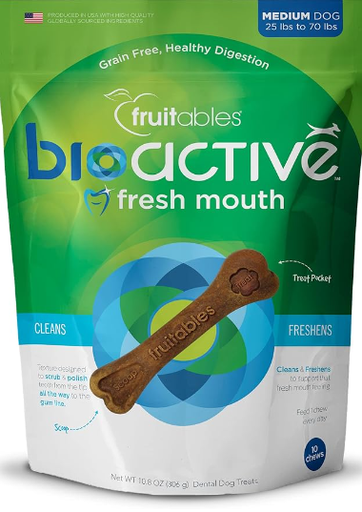 Fruitables 10 Count Bioactive Fresh Mouth Dental Chews, Medium/10.8 Oz