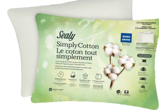 Sealy Organic Cotton Pillow, 2-Pack