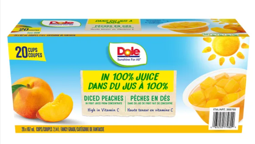 Dole Diced Peaches Cups, 107 mL, 20-pack