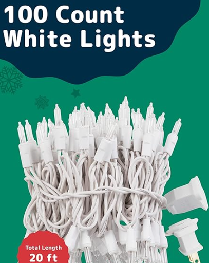 PREXTEX White Christmas Lights 100 Count - Incandescent Clear Warm White String Lights on White Wire - 20 ft Xmas Tree Lights for Indoor or Outdoor Decorations