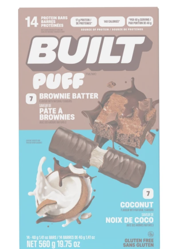 Built Puffs Protein Bars, Brownie Batter & Coconut, 14 × 40 g