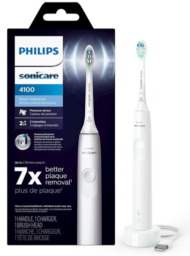 Philips Sonicare 4100 Rechargeable Electric Toothbrush, with Pressure Sensor, 2 Intensity Settings, SmarTimer and QuadPacer