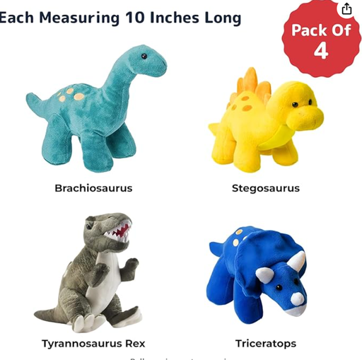 PREXTEX Plush Dinosaur Stuffed Animal, 4pk, 10 inches Cute Dinosaur Plush Toys