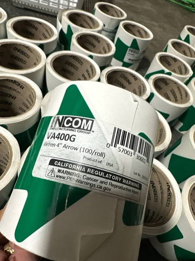 INCOM Manufacturing Group VA400G Vinyl Coloured Floor Marking Decals, Green Arrow, 4 inch, 100 per roll