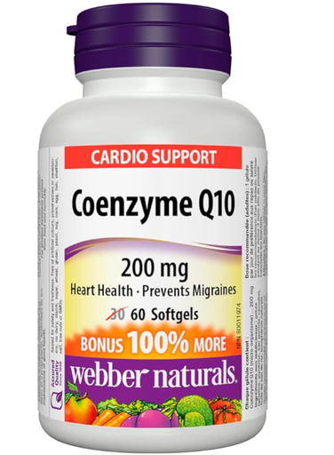 Webber Naturals Coenzyme Q10 (CoQ10) 200mg, High Potency Antioxidant, Non-GMO, Gluten Free, 60 softgels, for Heart Health and Cellular Energy Production