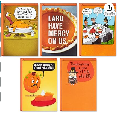 Hallmark Funny Shoebox Funny Thanksgiving Cards Assortment, Pumpkin Pie (6 Cards with Envelopes)