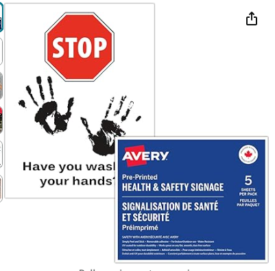 AVERY Hygiene Signage Decal, Hand Wash Reminder, Great for Windows, Mirrors and Metal, 8.5" x 11", 5 Labels Per Package, Removable (83024)