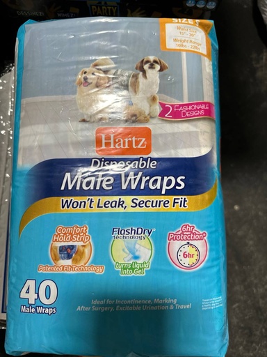Hartz Disposable Male Dog Wraps, Size S 40 count, Comfortable & Secure Fit, Easy to Put On