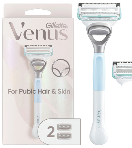 Venus for Pubic Hair and Skin, Women's Razor Handle + 2 Blade Refills