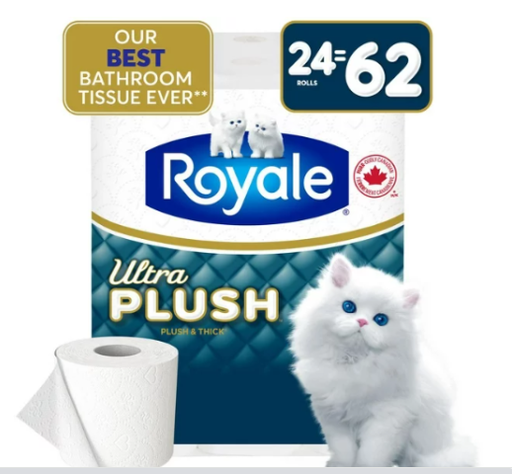 Royale Ultra Plush Toilet Paper, 24 = 62 rolls