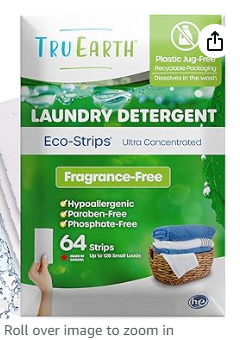 Tru Earth Compact Dry Laundry Detergent Sheets, Unscented - Up to 128 Loads (64 Sheets) - Paraben-Free - Original Eco-Strip Liquidless Laundry Detergent, Travel Laundry Sheets