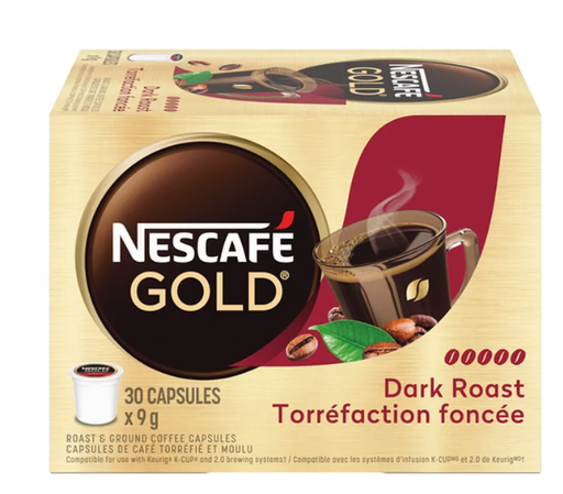 NESCAFE GOLD Dark Roast & Ground Coffee Capsules, K-Cup Compatible Pods, 12 Capsules