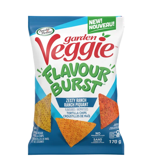 Sensible Portions Garden Veggie Snacks Flavour Burst Tortilla Chips Zesty Ranch 170g