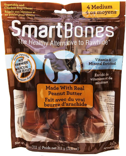 SmartBones Peanut Butter Medium Bones 4ct, 311g.